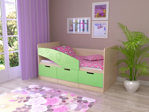 Детская Кровать Ириска-7 МДФ Hello Kitty  (Ш-850 x В-850 x Д-1630/1830 мм)/Разные Цвета